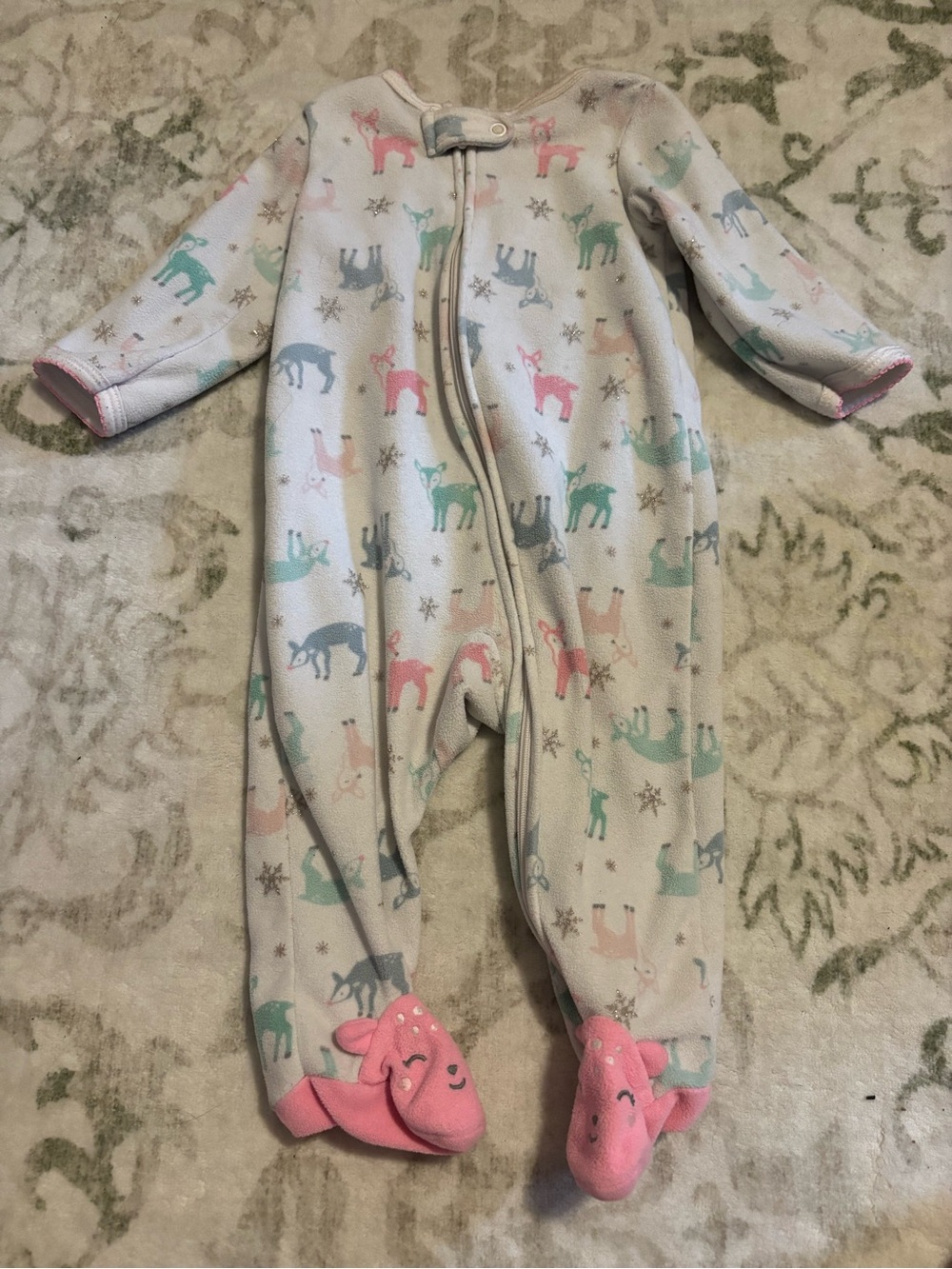 Carter's Pastel Deer Footed One-Piece in Pink, Mint & Gray